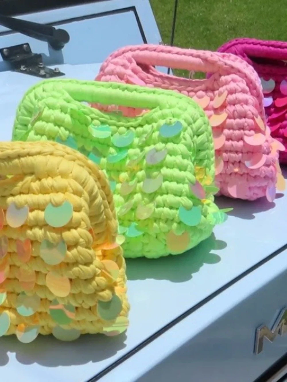 Gemelli Iridescent yellow Sequin Tropez Crochet Bag